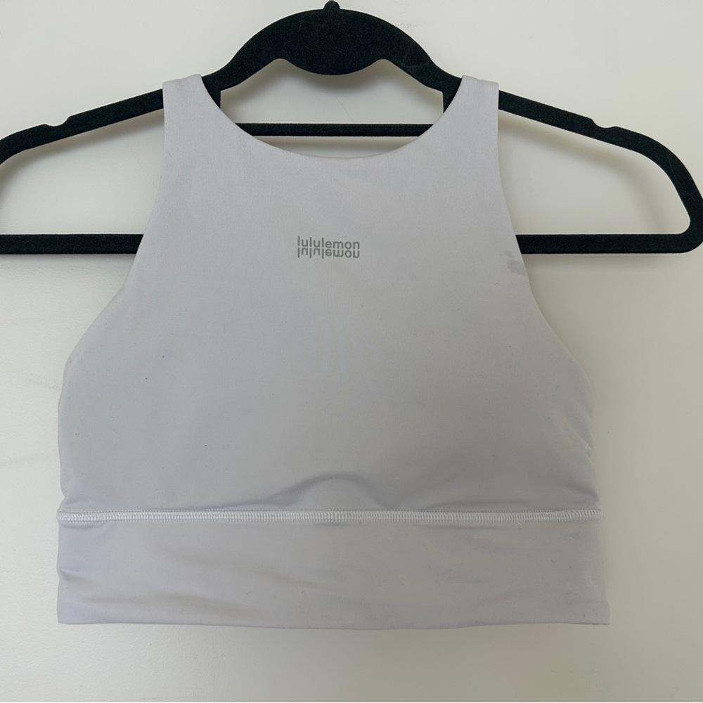 Lululemon Energy High Neck Long Line Bra Size 6 * Motif White Silver Blue